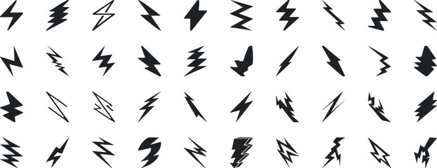 Lightning bolt icons set, black outline of flash lightning bolt icon vector illustration. Energy, power symbol