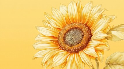 Fototapeta premium Detailed Sunflower in Pastel Yellow Background