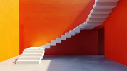 Obraz premium Modern white stairs in bright orange room
