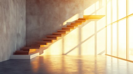 Obraz premium Sunlit Modern Staircase in Empty Room