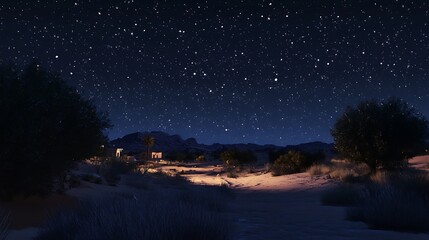 Fototapeta premium A serene desert landscape under a starry night sky, showcasing natural beauty and tranquility.