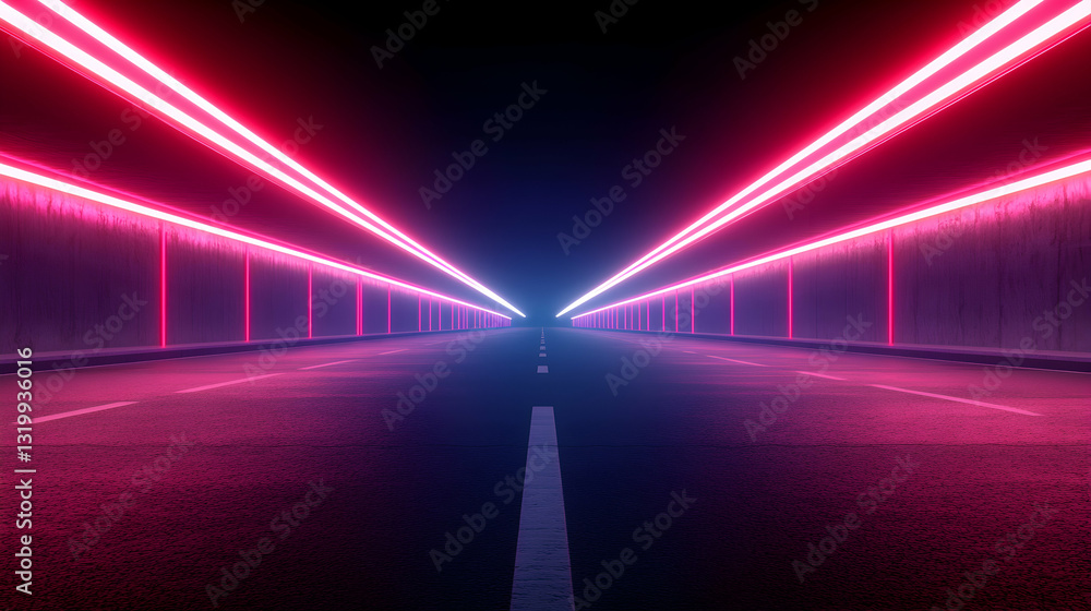 Poster a futuristic view of an empty, illuminated tunnel with vibrant neon lights. the contrasting colors c