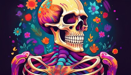 an engaging illustration of a skeleton with whimsical proportions offering a playful and humorous take on skeletal anatomy through a creative artistic lens