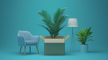 Fototapeta premium Modern Home Interior Design with Plants and Chair