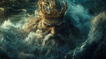 Poseidon emerging from stormy sea