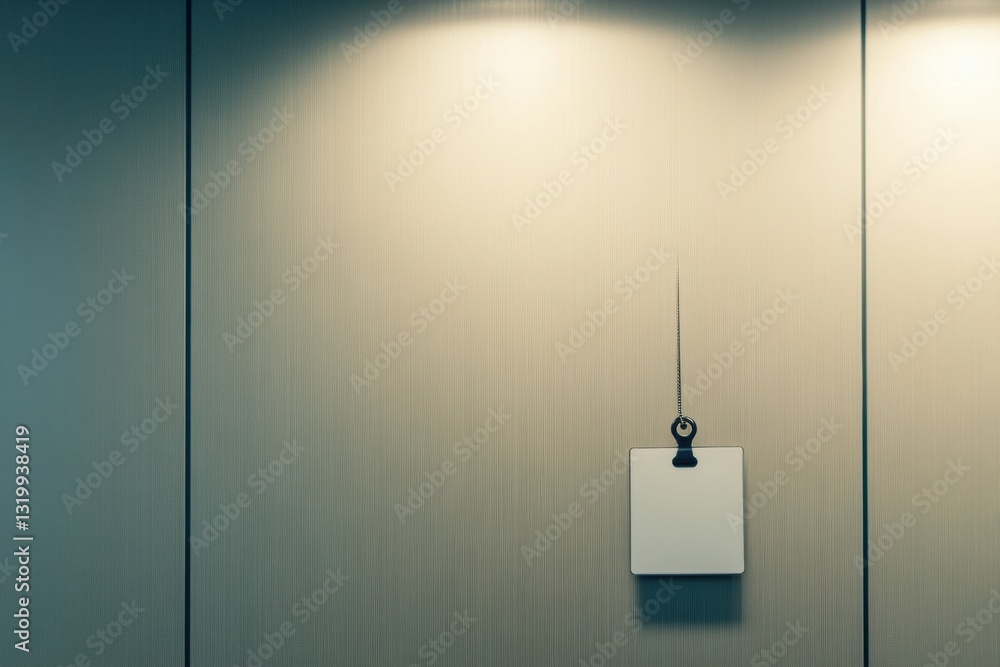 Poster Minimalist work badge hanging on textured office wall with soft lighting balancing composition