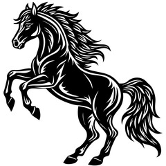 Black Horse Silhouette 16 - Vector Illustration, Cartoon, Clipart & Line Art Design,  Black horse silhouette vector illustration, perfect for clipart, cartoons, and line art digital designs.