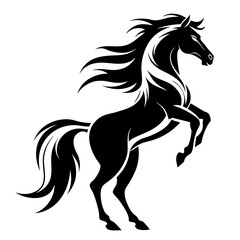 Obraz premium Black Horse Silhouette 16 - Vector Illustration, Cartoon, Clipart & Line Art Design, Black horse silhouette vector illustration, perfect for clipart, cartoons, and line art digital designs.