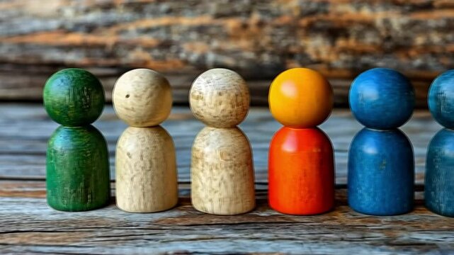 Colorful Wooden Figurines Representing Diversity and Unity