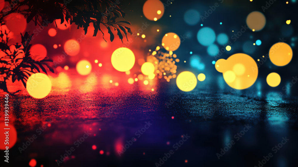 Poster vibrant abstract background with colorful bokeh lights and reflections