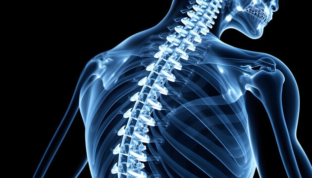 Human spine x-ray view on black background , with white tonespng