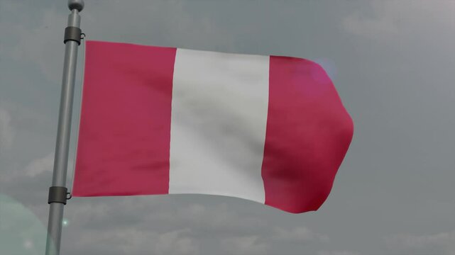 peru country flag waving with pole in cloudy background
