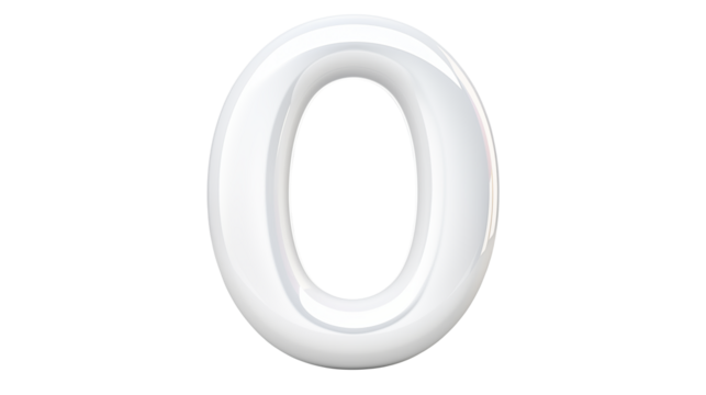 Glossy White Number Zero 3D Render Modern Design Elegant Font Alphabet Digit Graphic Type Text Style