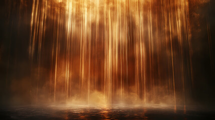 Shimmering curtains of light cascade down a dark and atmospheric backdrop, glowing, ethereal. Luminous Cascade. Illustration