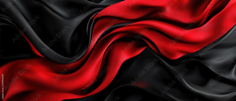 Poster flowing red and black fabric creating elegant textures and patterns