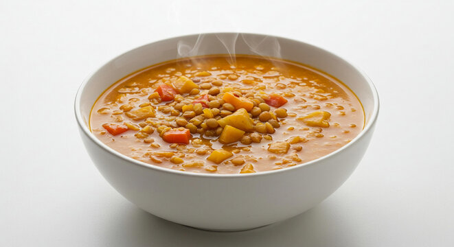 Warm Lentil Soup with Carrots and Potatoes in a Bowl Steaming Hot Healthy Food