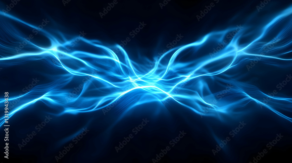 Poster a captivating abstract image showcasing dynamic blue electric waves against a dark backdrop. this vi