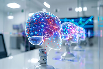 Obraz premium Futuristic artificial intelligence brain with neural connections, AI technology, machine learning, cybernetic innovation, robotics, digital transformation, smart computing, and automation concept