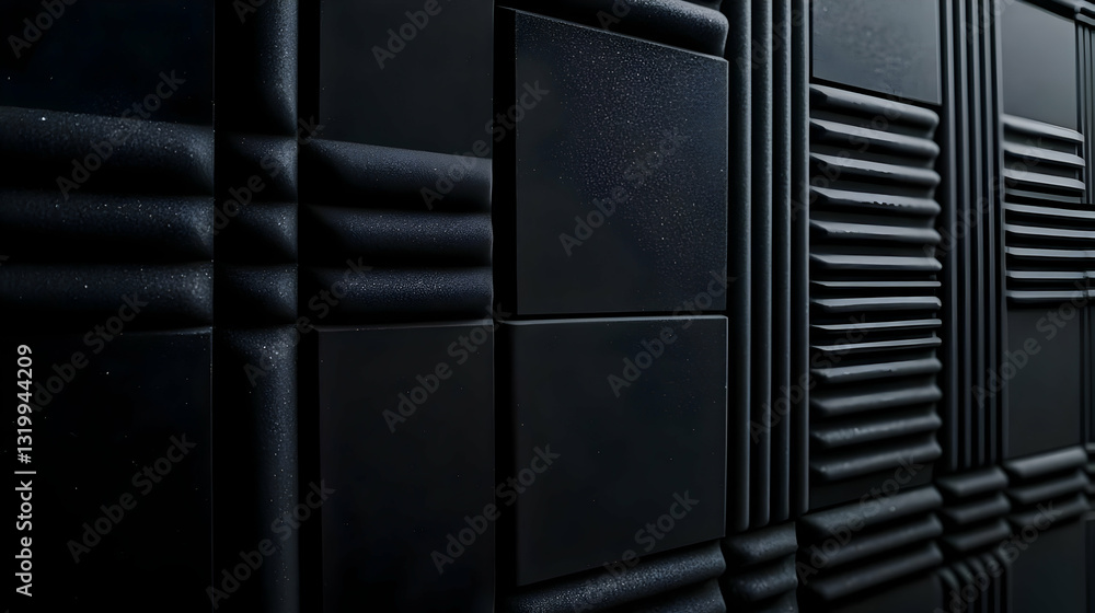 Poster geometric black wall texture with varied panel designs creating depth and shadow effects