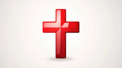 Obraz premium A striking red cross symbol with a glossy finish set against a soft radiant background for sp