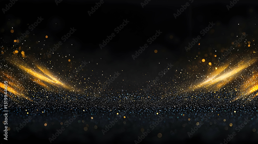 Aufkleber abstract golden glitter sparkles and light rays on a black background with festive bokeh effect