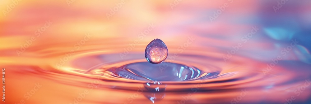 Aufkleber Close up macro shot of clear water drop emerging from filter with reflections in bright natural light