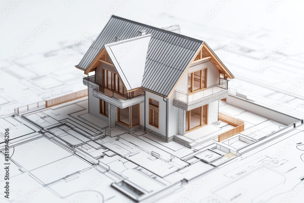 Poster new house design features modern architecture and innovative space utilization