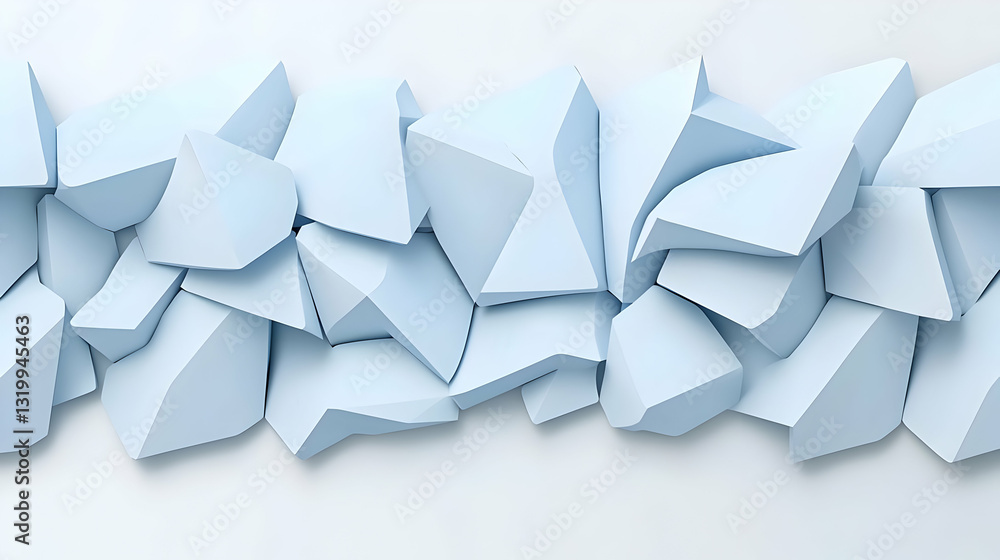 Poster light blue abstract 3d geometric shapes pattern background with soft smooth cubic blocks fragments i