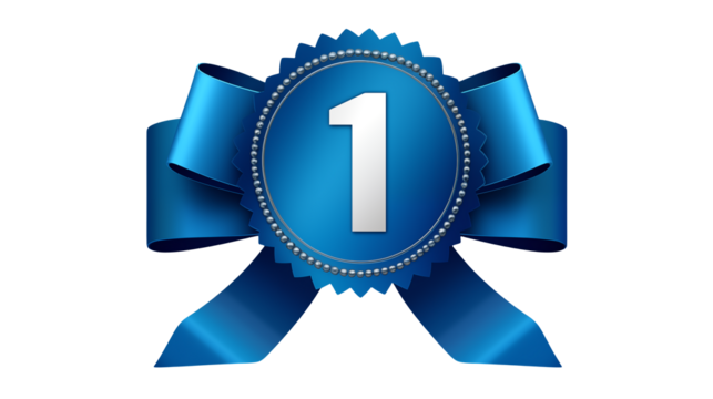 Blue Award Ribbon Number One First Place Winner Badge Rank Best Medal Prize Shiny Design Luxury