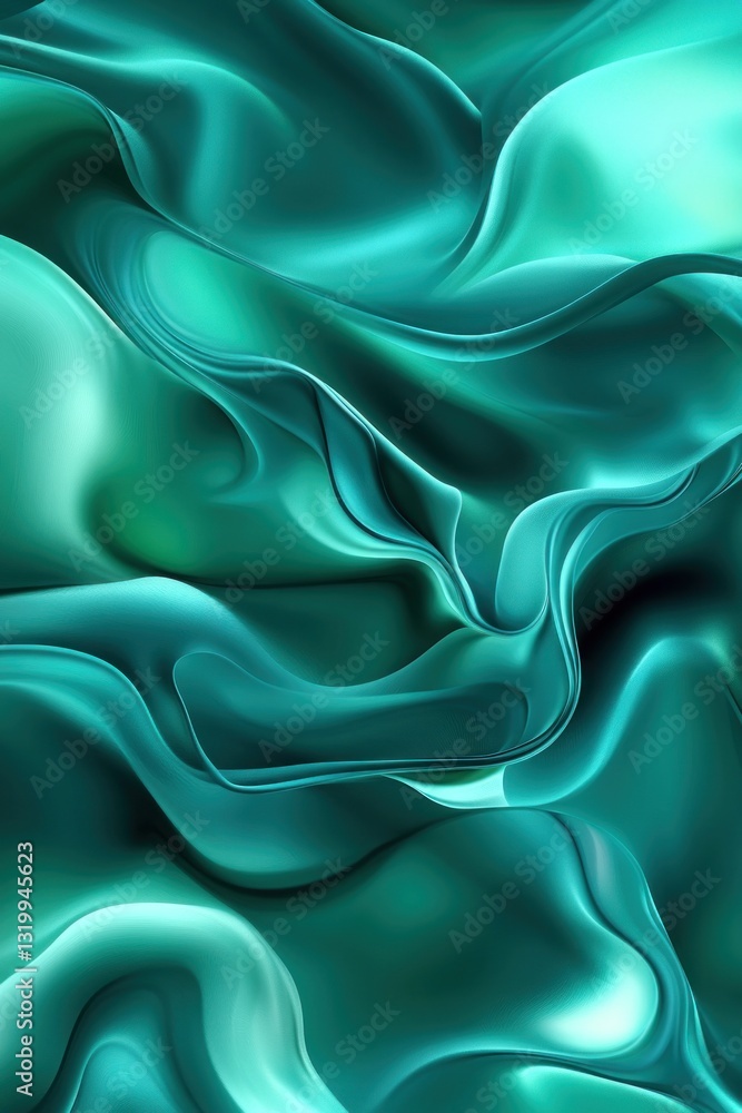 Poster abstract teal fabric texture with flowing waves, creating a sense of movement and depth, suitable fo