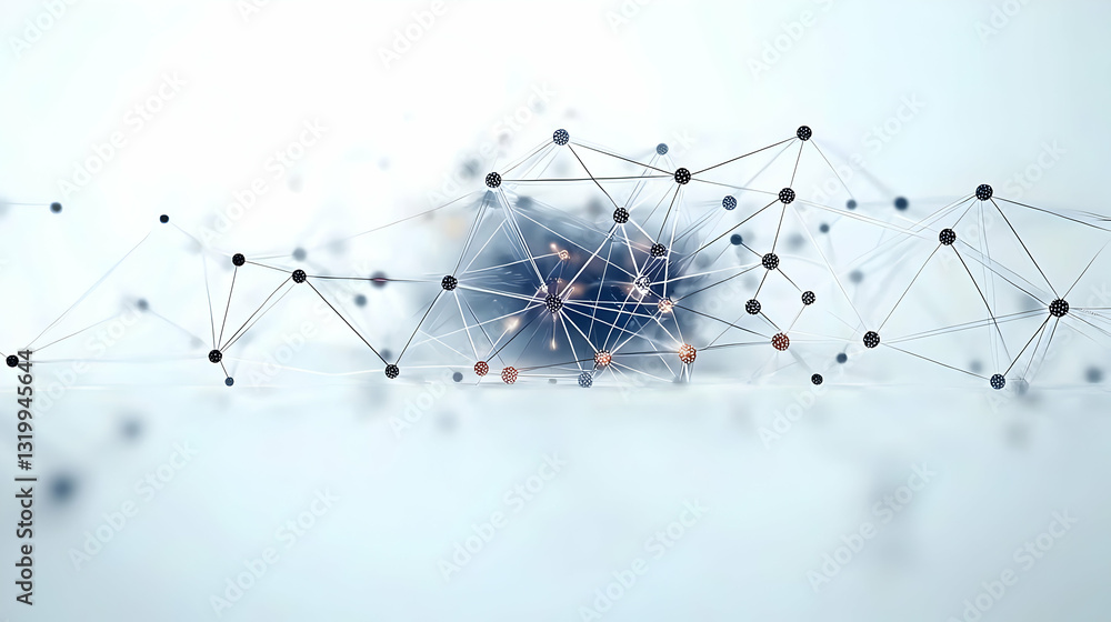 Poster abstract blue network of connected points and lines in futuristic digital design on light background