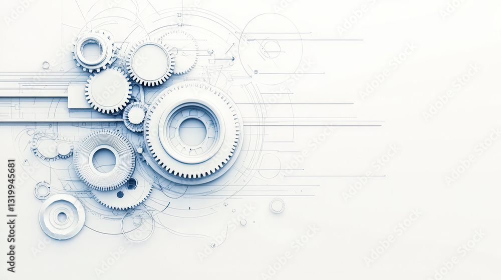 Poster abstract gears and mechanical elements in minimalist design