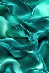 Obraz premium Abstract teal fabric texture with flowing waves, creating a sense of movement and depth, suitable for backgrounds or design
