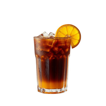 Iced Americano coffee with orange juice isolated on transparent background