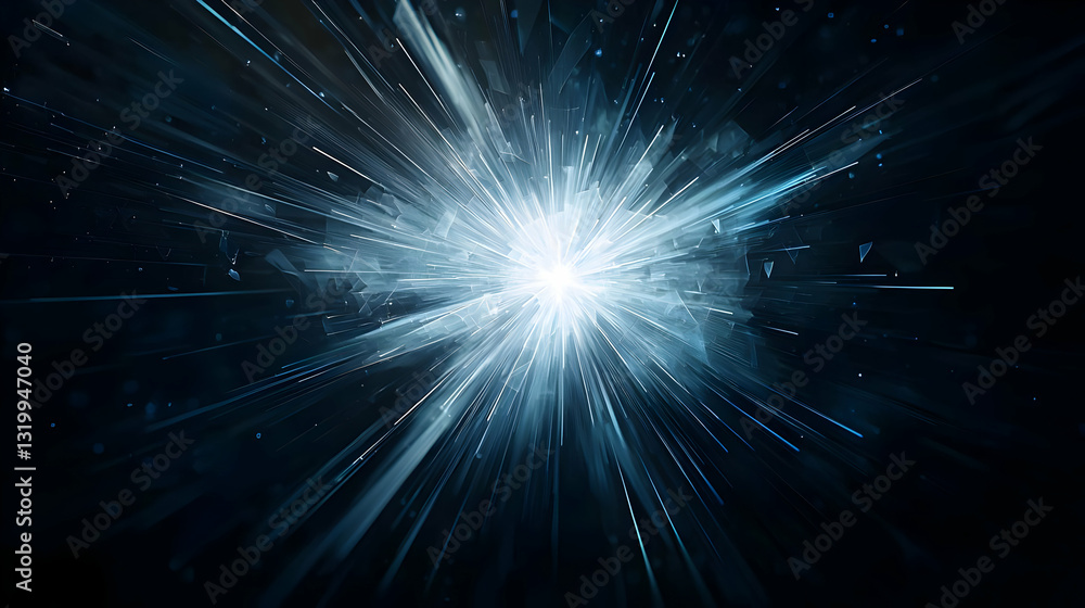 Poster abstract blue light burst with dynamic ray effects on dark background displaying energy and motion