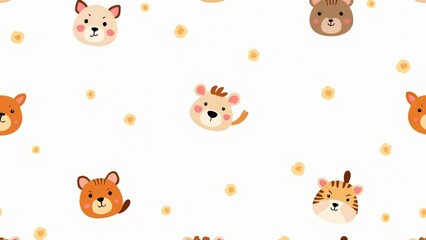 Fototapeta premium cute animal seamless pattern background,clip art,isolated on white background 