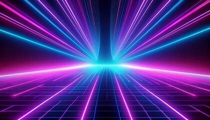 Obraz premium vibrant neon grid background with glowing blue and purple lines retro futuristic tron inspired design
