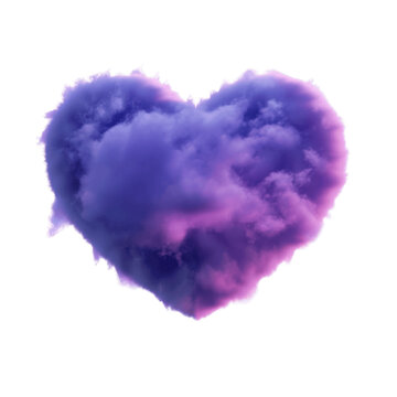fluffy heart shaped purple cloud realistic isolated on transparent background