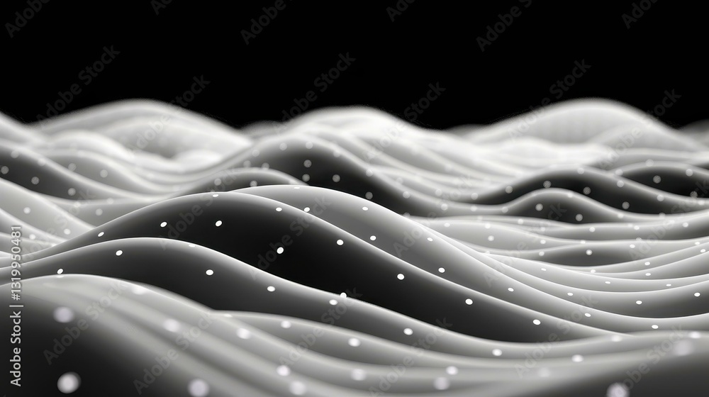 Poster experience a mesmerizing 3d wave of particles and wireframe, showcasing a seamless blend of technolo