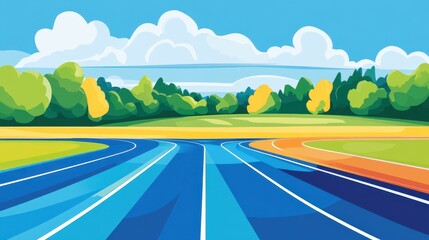 A vibrant and dynamic illustration of a running track, perfect for showcasing the spirit of Olympic competitions.