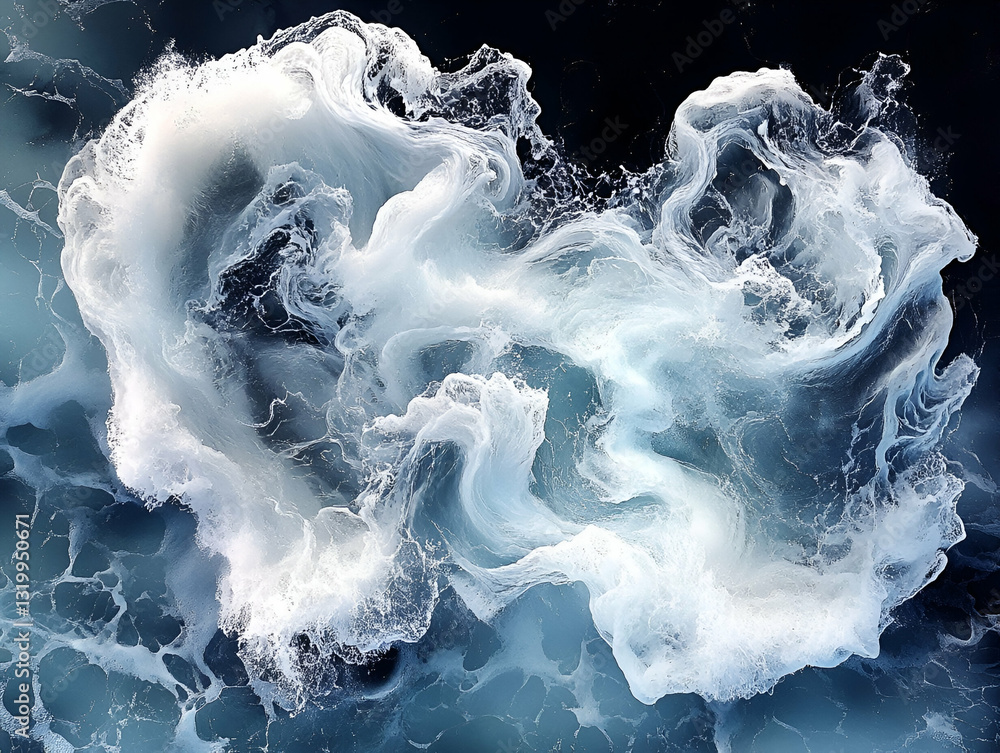 Poster artistic abstract view of ocean waves meeting the surface with dynamic fluid motion