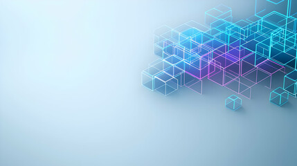 Fototapeta premium Abstract Digital Cubes Network Connected with Blue and Purple Light on Gray Background