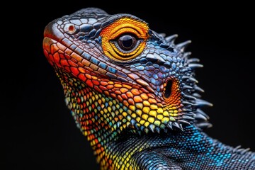 Obraz premium Vibrant lizard showcasing striking color patterns in a detailed close-up