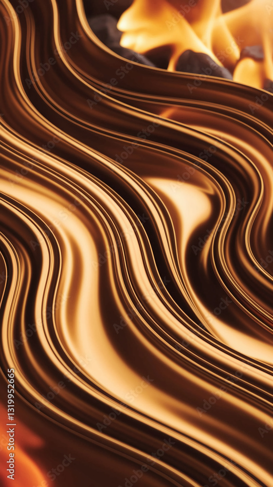 Poster abstract image of flowing, bronze-colored waves, creating a smooth, luxurious texture, reminiscent o