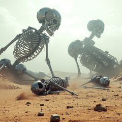 Futuristic Desert Landscape with Giant Robot Skeletons
