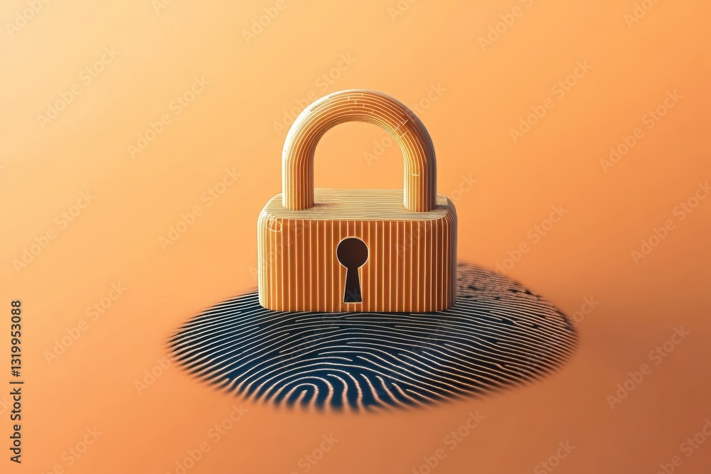 Poster lock icon with fingerprint design representing security and protection of personal information