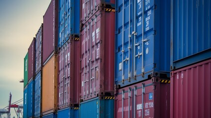 Colorful Shipping Containers Stacked in a Port