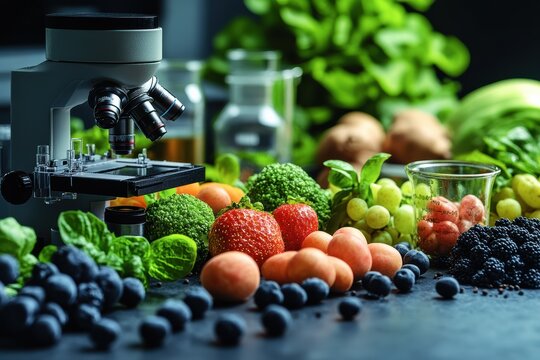 Scientist examines chemical residues in various food samples in laboratory setting