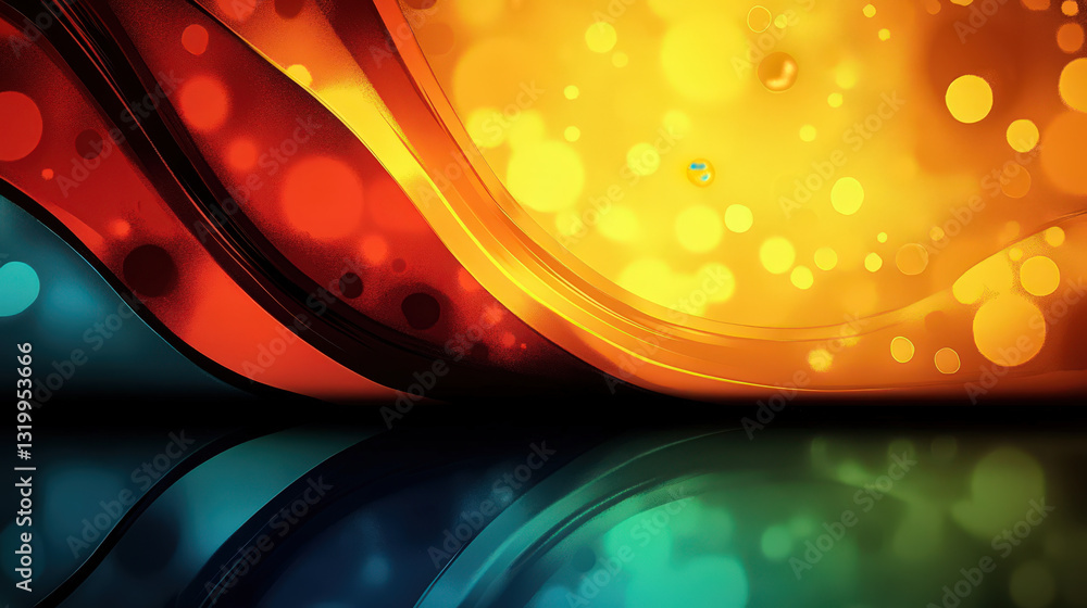 Poster bright abstract design with colorful waves and bokeh effects