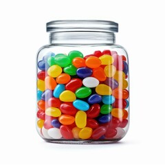 A vibrant jar filled with pastel jelly beans in various flavors, perfect for any sweet tooth craving a colorful treat.